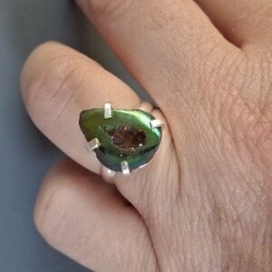 ***Sale*** New Titanium Geode Druzy 925 Silver Ring.